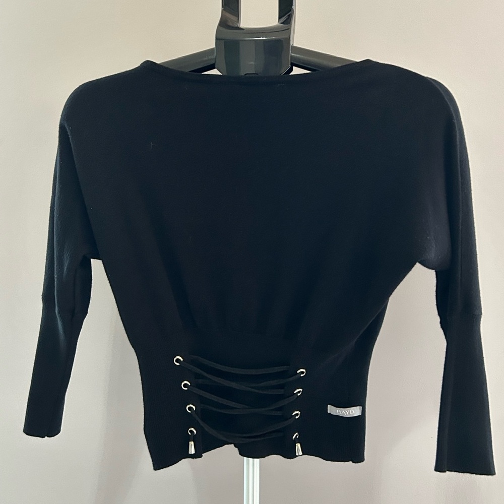 Chic Black 3/4 Sleeve Ruched Blouse